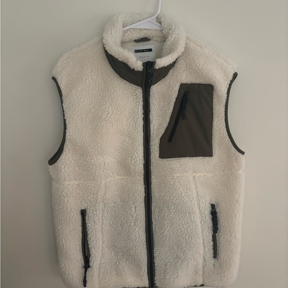 Noisy may Cream and Green Fleece Vest